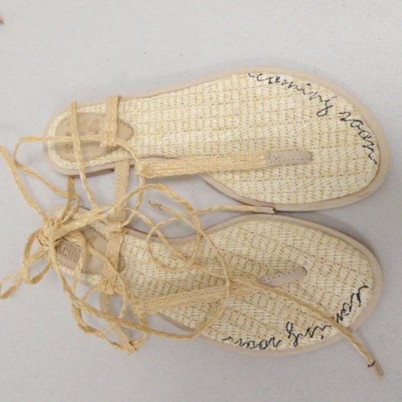 NEW SCHUTZ STRAW LACE UP FLAT thong SANDALS 6 gladiator roman wrap leg rafia nwt - Picture 1 of 6